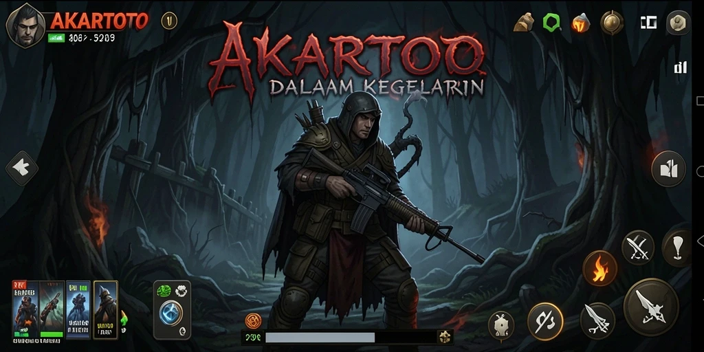 Tampilan gameplay AKARTOTO yang penuh ketegangan dan misteri.