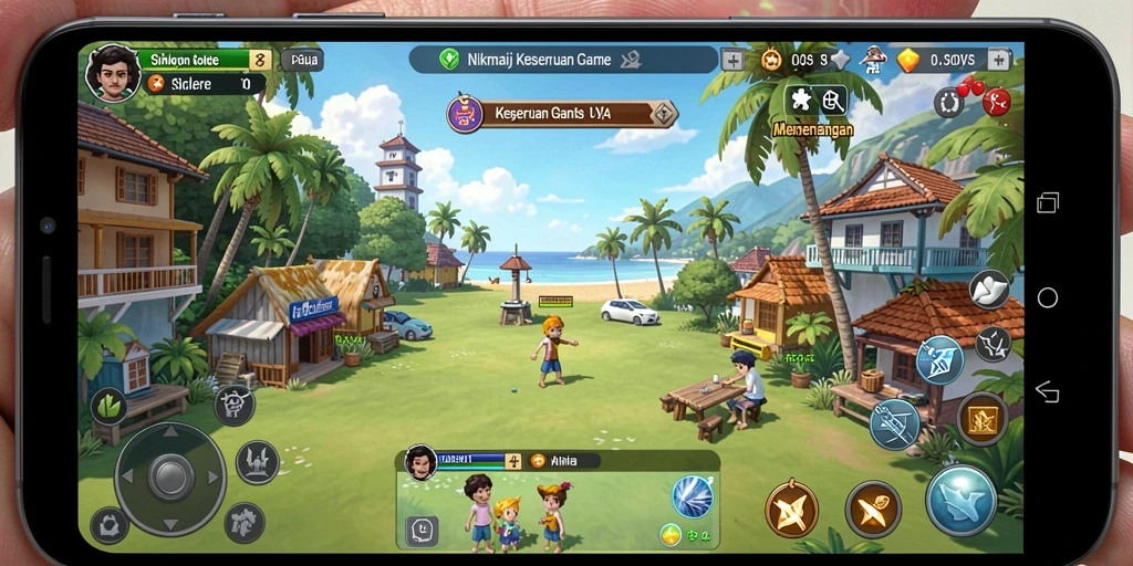 Screenshot F08 menampilkan gameplay yang ceria dan penuh warna.