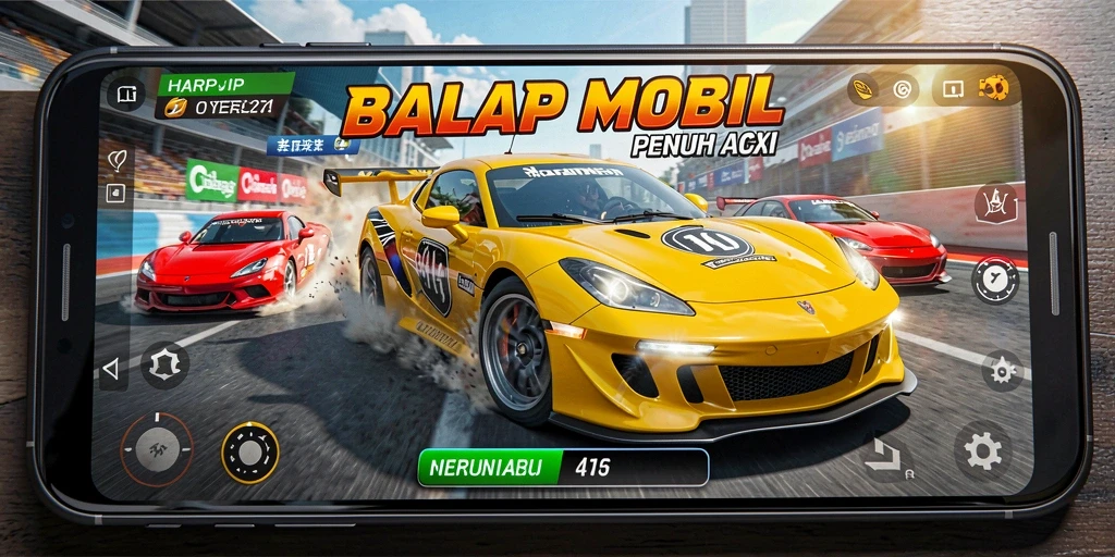 Tangkapan layar menampilkan aksi balap mendebarkan di HARAPJP.