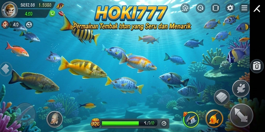 Screenshot gameplay HOKI777 yang menampilkan aksi menembak ikan.