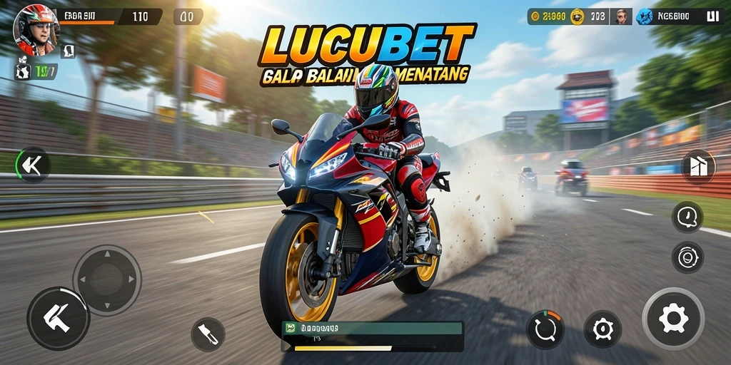 Tangkapan layar gameplay LUCUBET menampilkan intensitas balapan motor yang mendebarkan.