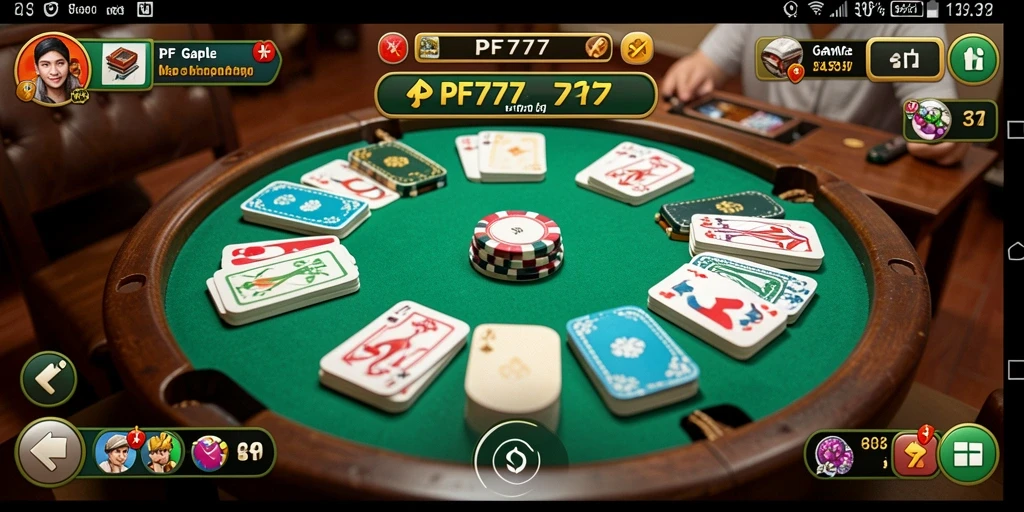 Screenshot utama PF777 menampilkan gameplay Gaple yang seru.