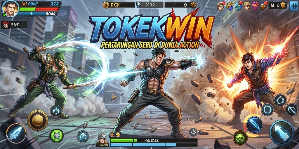 Tampilan gameplay seru dalam TOKEKWIN, menampilkan aksi pertarungan yang mendebarkan.