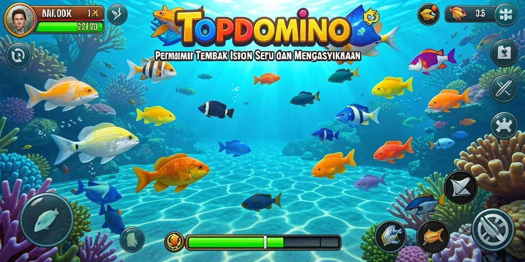 Tampilan gameplay TOPDOMINO yang menarik saat menembak ikan.
