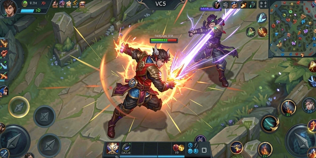 Screenshot menampilkan aksi seru dalam gameplay MOBA VC5.